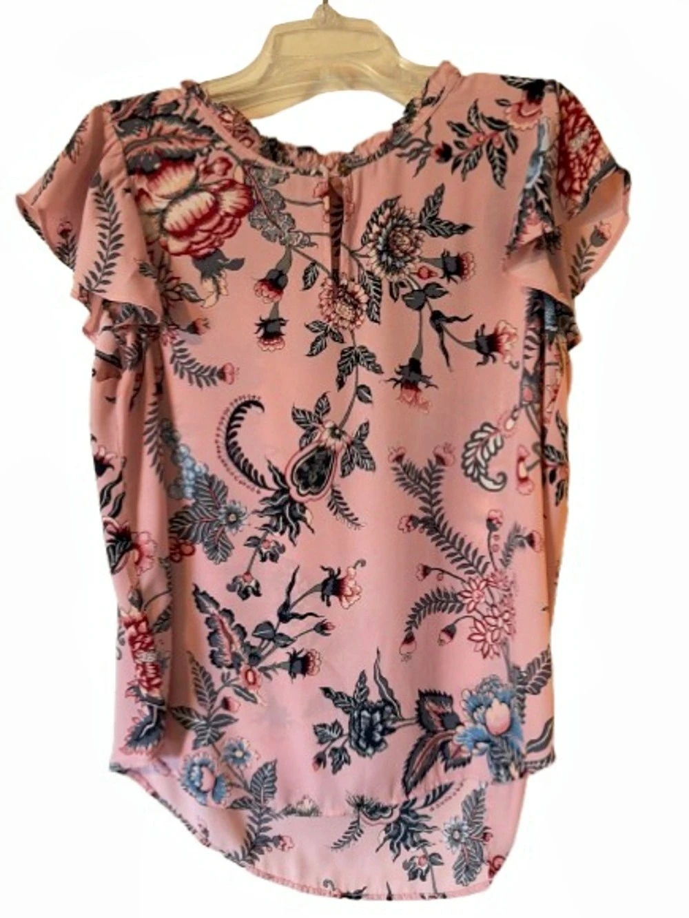 LOFT Dusty Pink Floral Ruffle-Sleeve Blouse Size Small